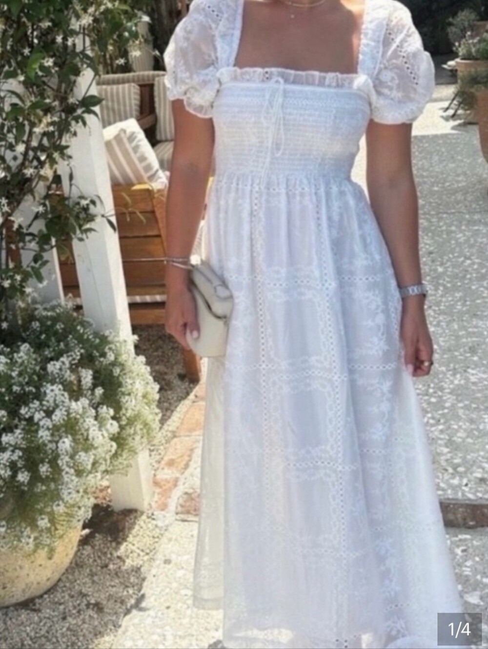 Caroline Constas White Wmbroidwry Organza Maxi Dress with Puff Sleeves - Picture 2 of 7
